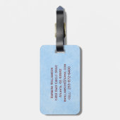 Eleganter Lederlook Blue Monogram Name Gepäckanhänger (Rückseite vertikal)