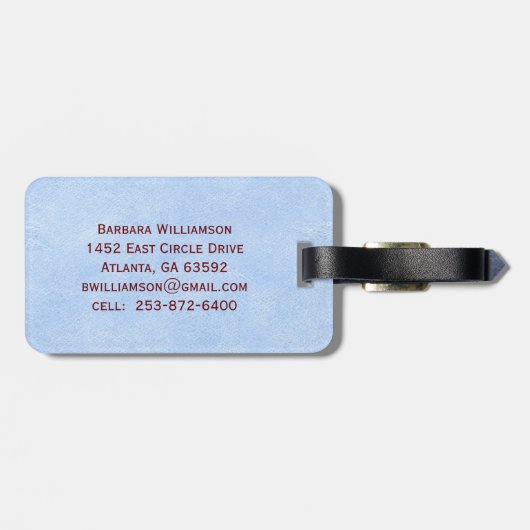 Eleganter Lederlook Blue Monogram Name Gepäckanhänger (Rückseite horizontal)