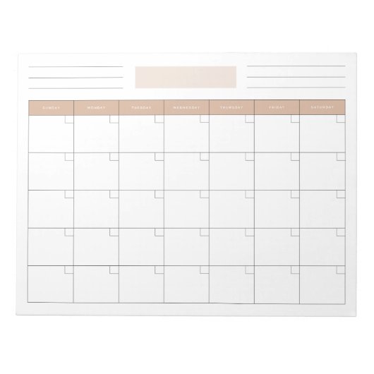 Eleganter leerer monatlicher Kalenderplaner Notepa Notizblock (Vorderseite)
