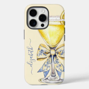 Eleganter Lemon Drop Martini Monogramm iPhone 16 Pro Hülle