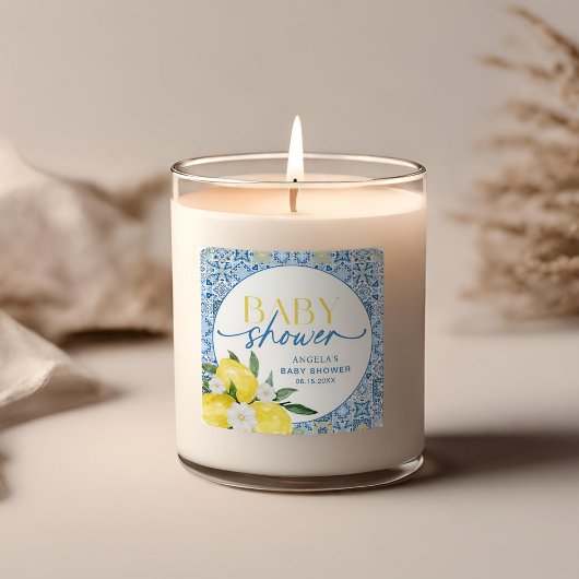 Eleganter Lemon Mediterrane Babyduschenaufkleber Quadratischer Aufkleber