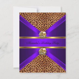 Eleganter Leopard Animal Lila Gold Black Birthday Einladung