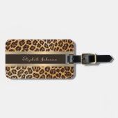 Eleganter Leopard Animal Print Brown & Gold Streif Gepäckanhänger (Vorderseite horizontal)