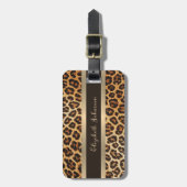Eleganter Leopard Animal Print Brown & Gold Streif Gepäckanhänger (Vorderseite vertikal)