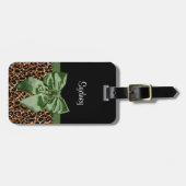 Eleganter Leopard-Druck-stilvoller grüner Bogen Gepäckanhänger (Vorderseite horizontal)
