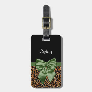 Eleganter Leopard-Druck-stilvoller grüner Bogen Gepäckanhänger