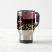 Eleganter Leopard-Druck und Tupfen-Monogramm Reisebecher (VorderseiteRechts)