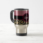 Eleganter Leopard-Druck und Tupfen-Monogramm Reisebecher (Vorderseite Links)
