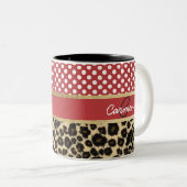 Eleganter Leopard-Druck und Tupfen-Monogramm Zweifarbige Tasse (VorderseiteRechts)