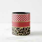 Eleganter Leopard-Druck und Tupfen-Monogramm Zweifarbige Tasse (Mittel)