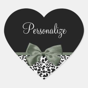 Eleganter Leopard druckt dunkelgrünes Band mit Nam Herz-Aufkleber