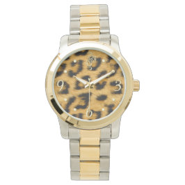 Eleganter Leopard-Pelz mit goldener Mechanik - Seh Armbanduhr