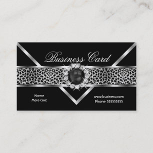 Eleganter Leopard Schwarz Silber Diamant Schwarze  Visitenkarte