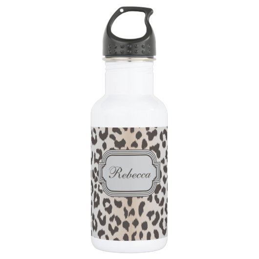 Eleganter Leoparddruck mit Monogramm Edelstahlflasche (Vorderseite)