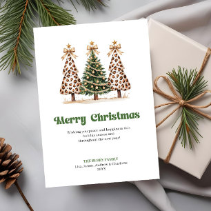 Eleganter Leopardendruck-Wasserfarben-Weihnachtsba Feiertagskarte
