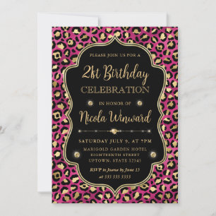 Eleganter Leopardenprint Geburtstag in Rosa Gold Einladung