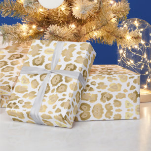 Eleganter Leopardenprint Goldfolie beige weiß Geschenkpapier