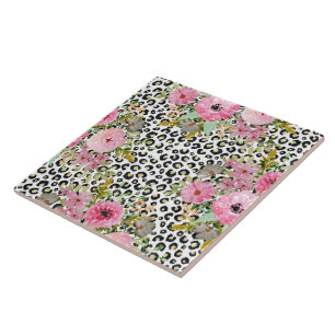 Eleganter Leopardenprint und Blumendesign Fliese