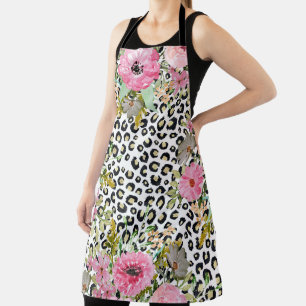 Eleganter Leopardenprint und Blumendesign Schürze