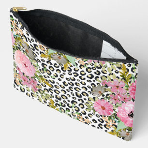 Eleganter Leopardenprint und florales Design Zubehörtasche
