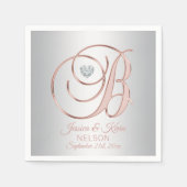 Eleganter Letter 'B' Silver Gray Rose Gold Wedding Serviette (Vorderseite)
