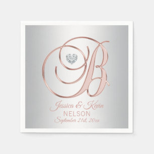 Eleganter Letter 'B' Silver Gray Rose Gold Wedding Serviette