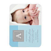 Eleganter Letter Block Baby Boy Blue Foto Birth Magnet (Vertikal)