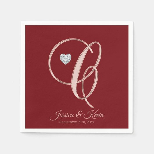 Eleganter Letter C Burgundy Rose Gold Wedding Serviette (Vorderseite)