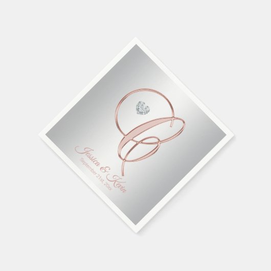 Eleganter Letter C Silver Gray Rose Gold Wedding Serviette (Ecke)