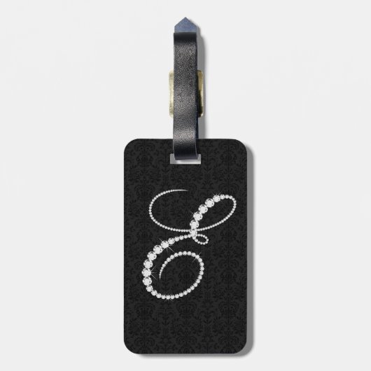 Eleganter Letter E Sparkling Diamonds Monogram Gepäckanhänger (Rückseite vertikal)