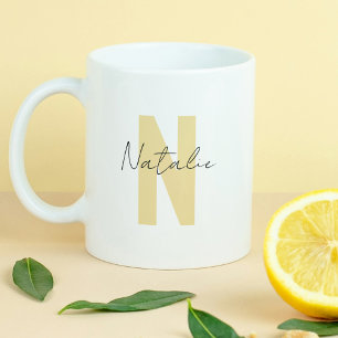 Eleganter Letter Initial Yellow Simple Monogram Na Kaffeetasse