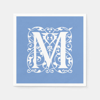 Eleganter Letter M Blau und Weiß Classic Monogramm Serviette