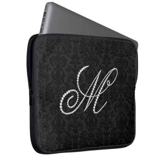 Eleganter Letter M Sparkling Diamonds Monogram Laptopschutzhülle (Vorne Rechts)