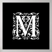 Eleganter Letter M White auf schwarzem Monogramm Poster (Vorne)