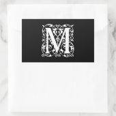 Eleganter Letter M White auf schwarzem Monogramm Rechteckiger Aufkleber (Tasche)