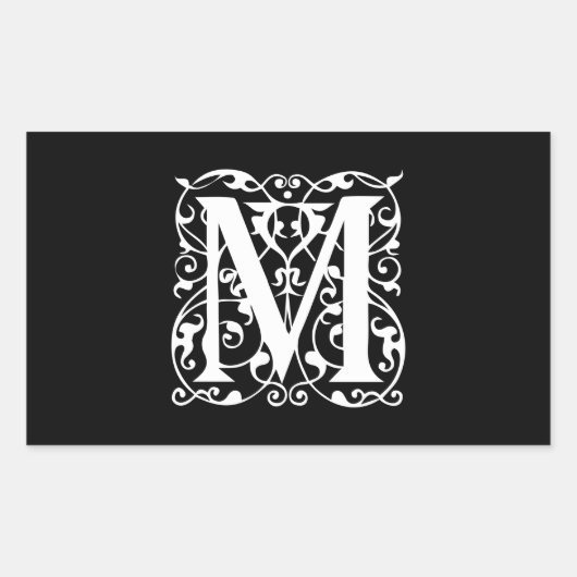 Eleganter Letter M White auf schwarzem Monogramm Rechteckiger Aufkleber (Vorderseite)