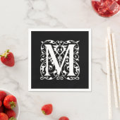 Eleganter Letter M White auf schwarzem Monogramm Serviette (Beispiel)