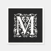 Eleganter Letter M White auf schwarzem Monogramm Serviette (Vorderseite)