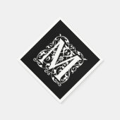 Eleganter Letter M White auf schwarzem Monogramm Serviette (Ecke)