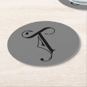 Eleganter Letter T Monogram Black Runder Pappuntersetzer (Angewinkelt)