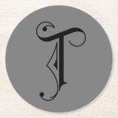 Eleganter Letter T Monogram Black Runder Pappuntersetzer (Vorderseite)