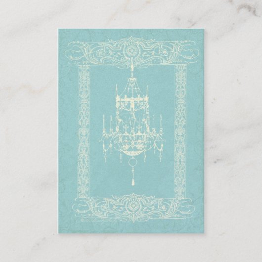 Eleganter Leuchter u. mit Filigran geschmückte Visitenkarte (Vorderseite)