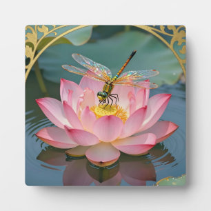 Eleganter Libellen-Rosa-Lotus-Jugendstil-Rahmen Fotoplatte