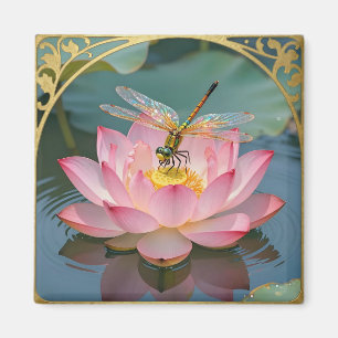 Eleganter Libellen-Rosa-Lotus-Jugendstil-Rahmen Magnet