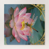 Eleganter Libellen-Rosa-Lotus-Jugendstil-Rahmen Puzzle (Horizontal)