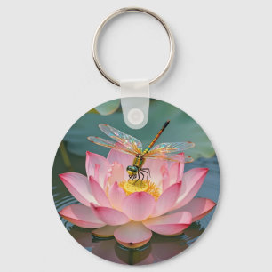 Eleganter Libellen-Rosa-Lotus-Jugendstilrahmen Schlüsselanhänger