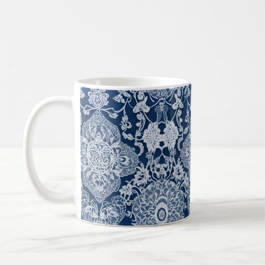 Eleganter Lichteffekt Blüte in Blau und Weiß Kaffeetasse (Links)