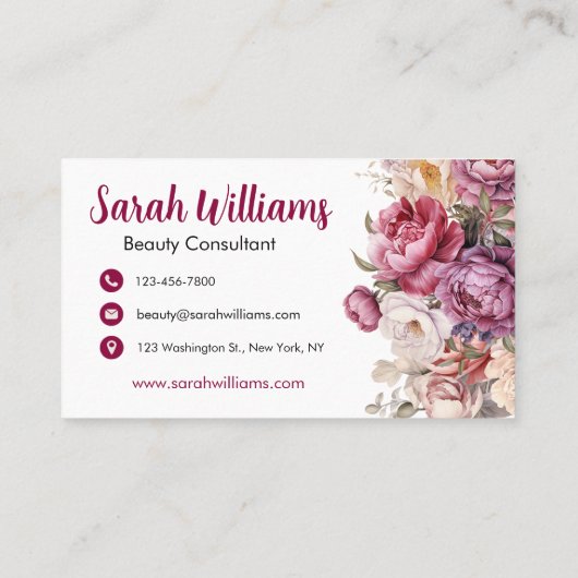 Eleganter Lichtmaroon und Beige Flora Visitenkarte (Rückseite)