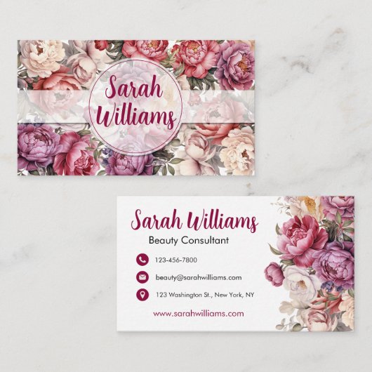 Eleganter Lichtmaroon und Beige Flora Visitenkarte (Vorne/Hinten)