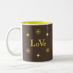 Eleganter Liebestext und Sterne auf brauner Kaffee Zweifarbige Tasse